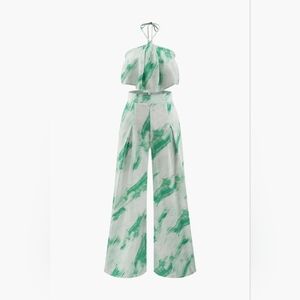 Tie Dye Halter Top And Pleated Wide Leg Pants Set